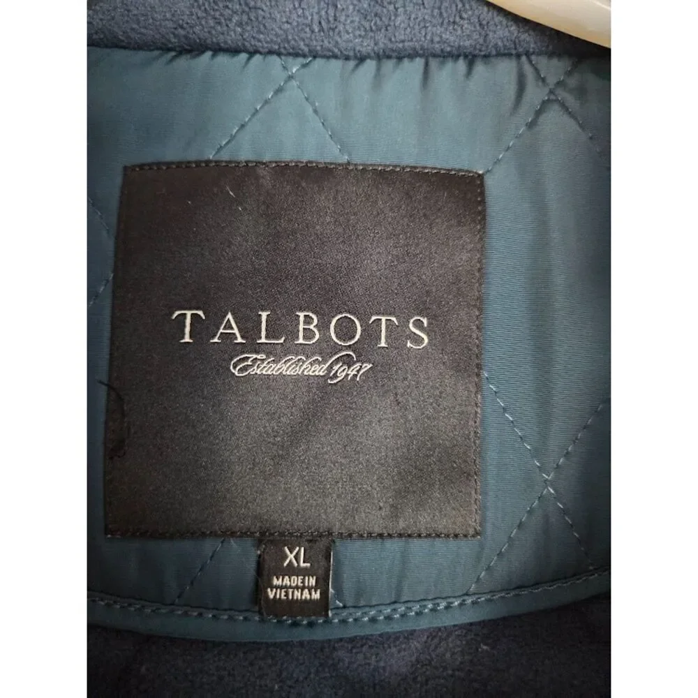 Talbots Blue Green Quilted Multi Pocket Full Zipper Snap Button Jacket size XL
